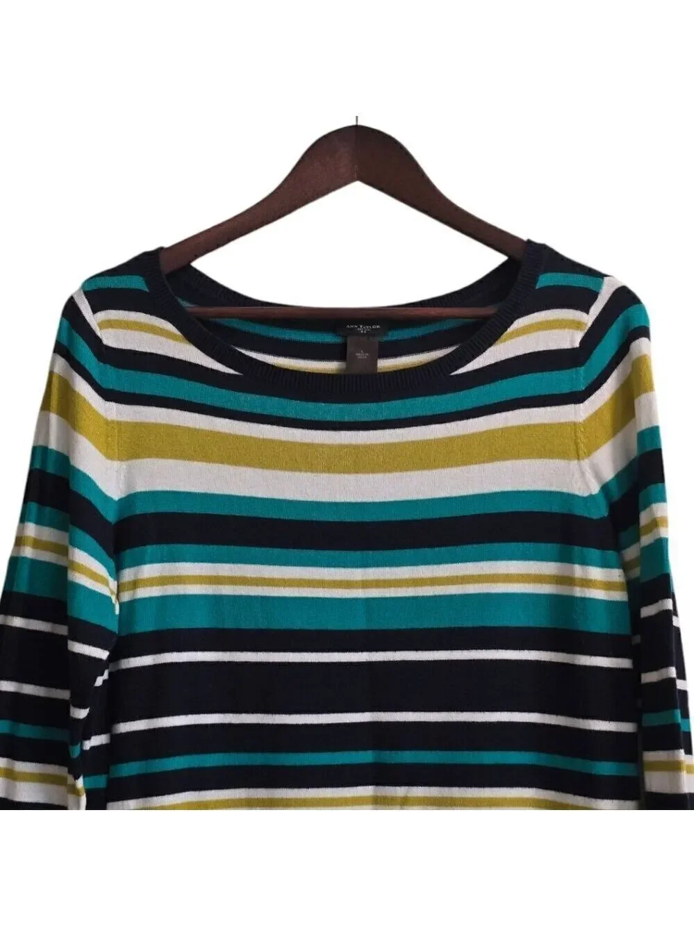Ann Taylor Striped 3/4 Sleeve Round Neckline Top Sz L